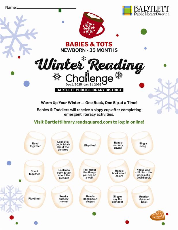 The winter reading challenge activity sheet for children under the age of 3